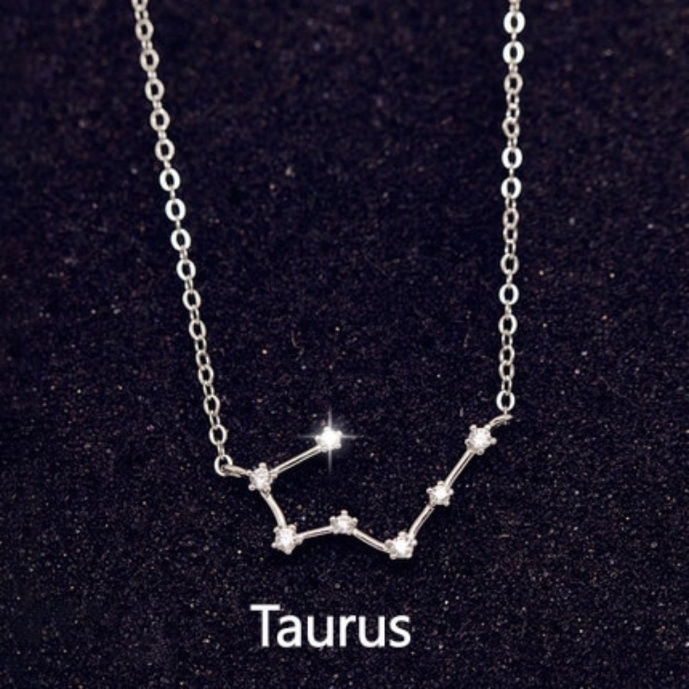 Sterling Silver Diamond Zodiac Necklace--Taurus